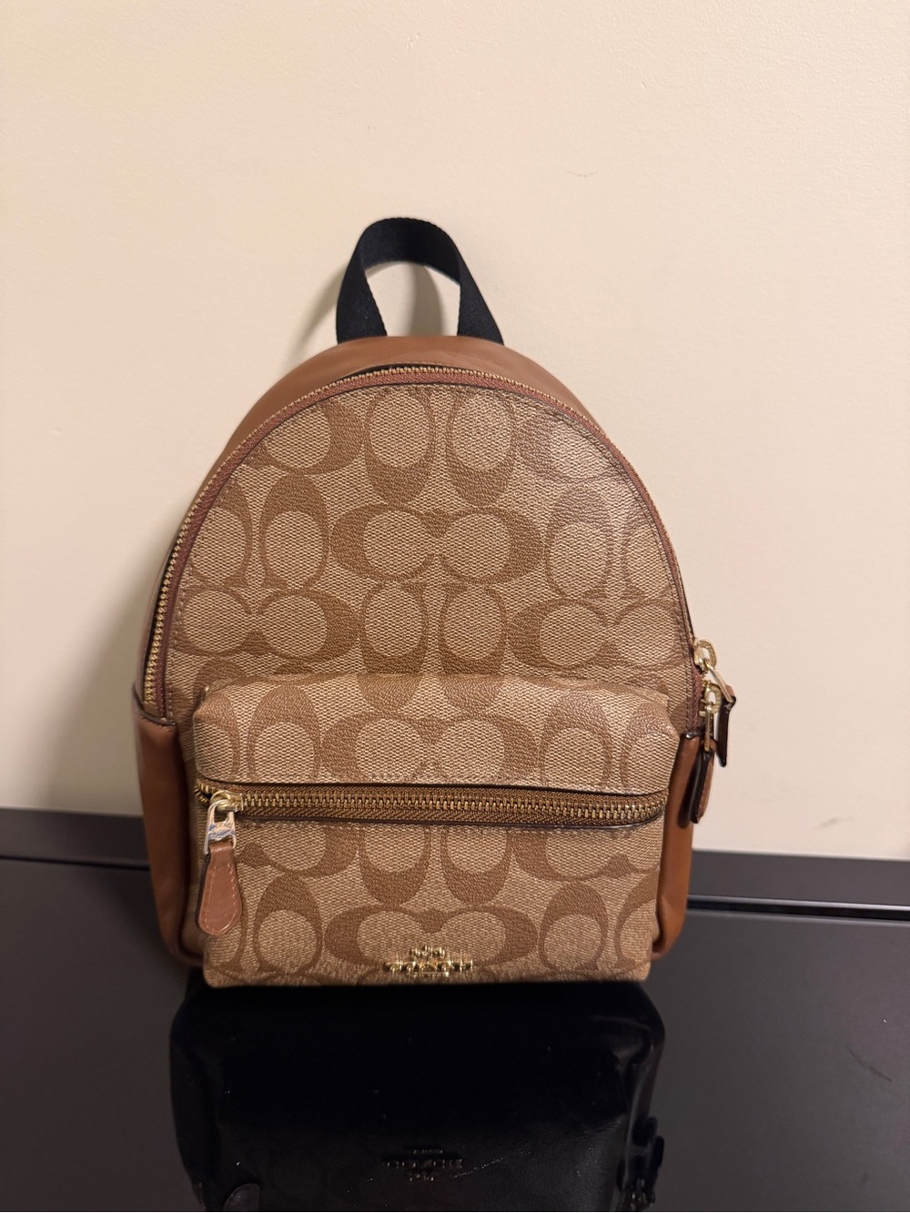 Coach Signature Mini Backpack with Soft Leather Brown Trim
